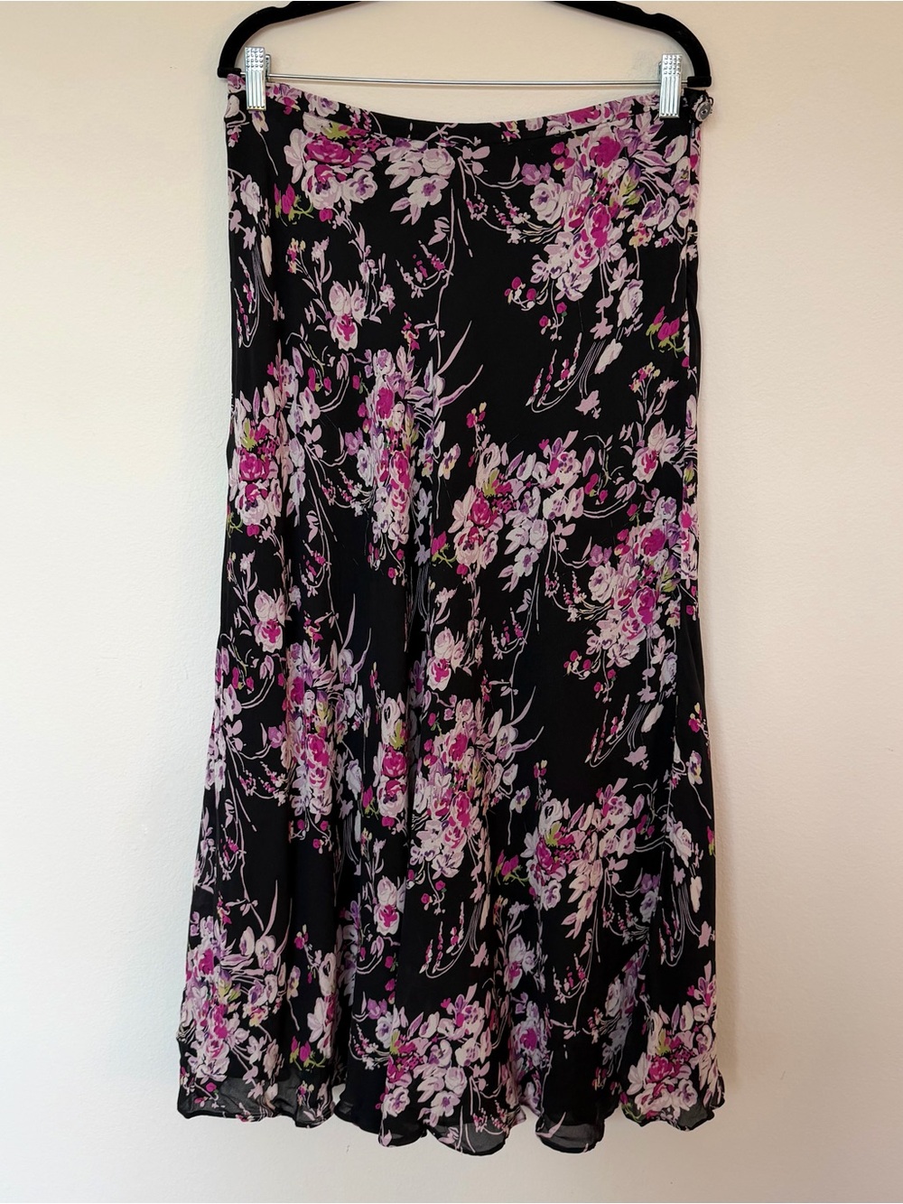 Jones New York Black Floral Silk Midi Skirt Size Medium